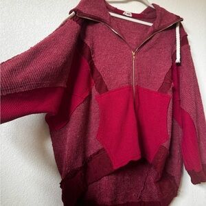 POL Burgundy Textured Zip-Up Sweater